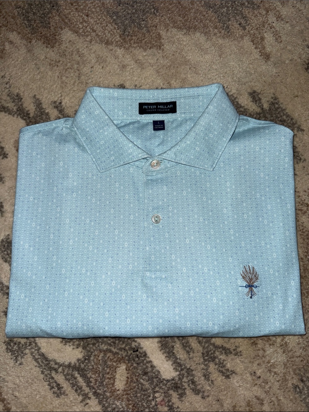 Peter Millar Pale Blue Micro-Pattern Polo L
